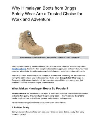 Why Himalayan Boots from Briggs Safety Wear Are a Trusted Choice for Work and Adventure