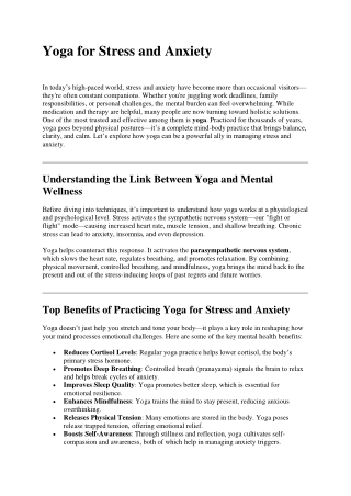 Yoga for Stress and Anxiety