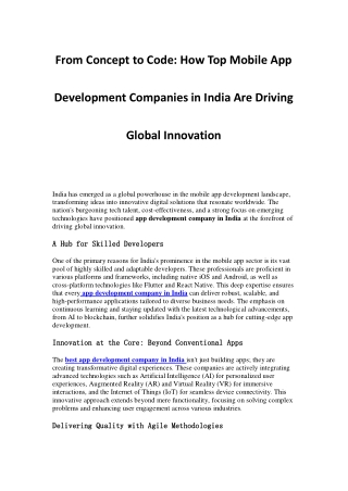 From Concept to Code How Top Mobile App Development Companies in India Are Driving Global Innovation