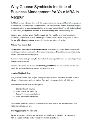 Why Choose Symbiosis Institute of Business Management for Your MBA in Nagpur