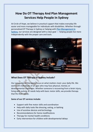 How Do OT Therapy And Plan Management Services Help People In Sydney