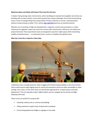 Maximize Space and Safety with Expert City Crane Hire Services