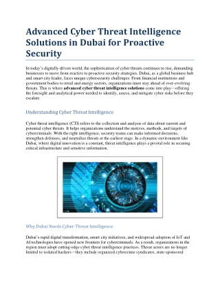 Advanced Cyber Threat Intelligence Solutions in Dubai for Proactive Security