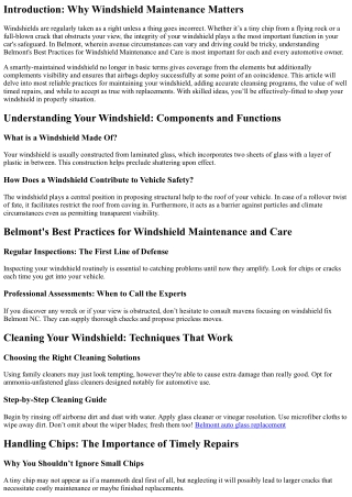 Belmont's Best Practices for Windshield Maintenance and Care