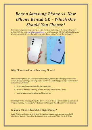 Rent a Samsung Phone vs. New iPhone Rental UK – Which One Should You Choose?