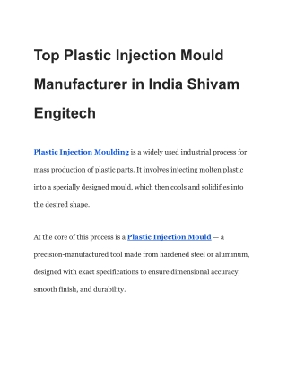 Top Plastic Injection Mould Manufacturer in India Shivam Engitech
