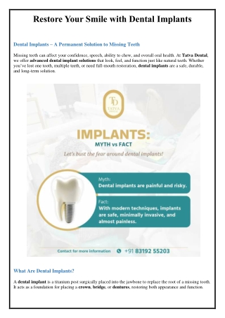 Restore Your Smile with Dental Implants- Dr. Rajat Dubey