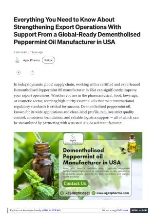 Strengthen Supply via Dementholised Peppermint Oil Manufacturer in USA
