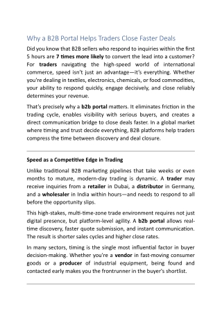 Why a B2B Portal Helps Traders Close Faster Deals