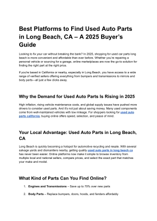 Best Platforms to Find Used Auto Parts in Long Beach, CA – A 2025 Buyer’s Guide