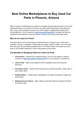 Best Online Marketplaces to Buy Used Car Parts in Phoenix, Arizona