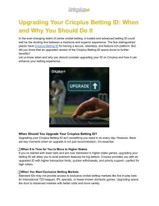 Upgrading Your Cricplus Betting ID
