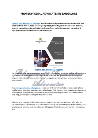 PROPERTY LEGAL ADVOCATES IN BANGALORE