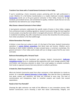 Transform Your Home with a Trusted General Contractor in Penn Valley