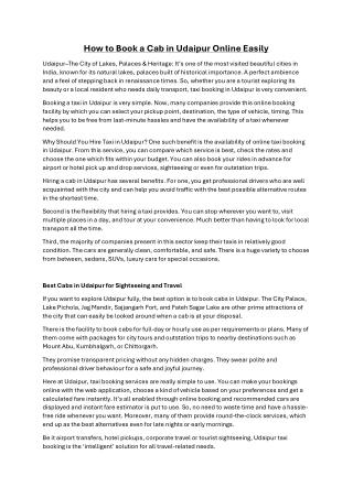 How to Book a Cab in Udaipur Online Easily