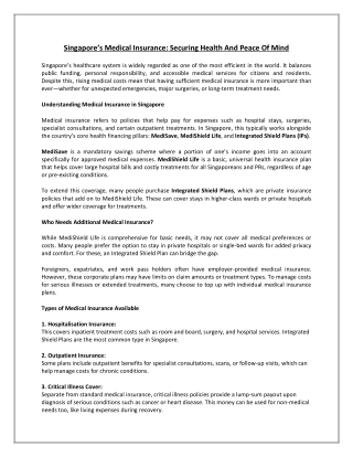 Singapore’s Medical Insurance Securing Health And Peace Of Mind
