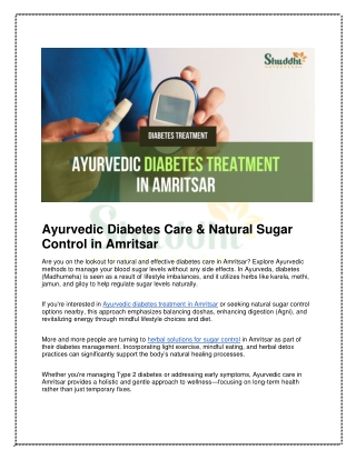 Ayurvedic Diabetes Care & Natural Sugar Control in Amritsar