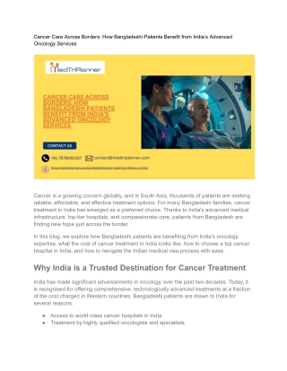 Cancer Treatment in Dhaka vs India | Compare Costs Care Options