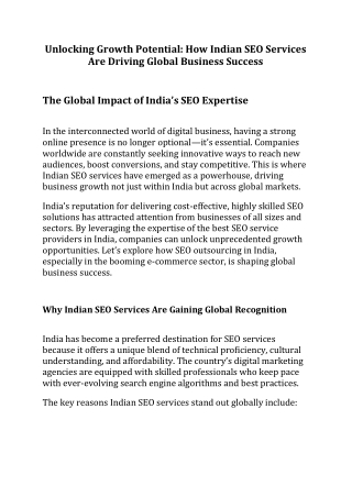 How Indian SEO Services Are Driving Global Business Success