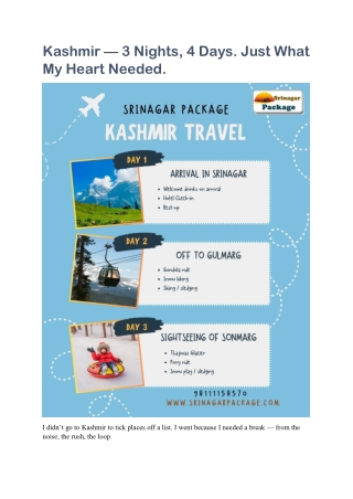 Kashmir Tour Itinerary Pdf