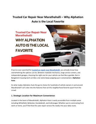 Trusted Car Repair Near Marathahalli – Why Alphation Auto is the Local Favorite