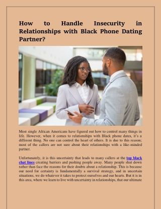 How to Handle Insecurity in Relationships with Black Phone Dating Partner?