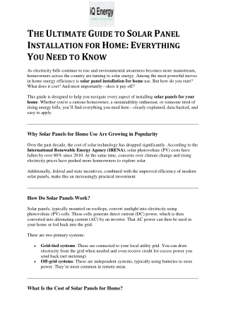 THE ULTIMATE GUIDE TO SOLAR PANEL INSTALLATION FOR HOME: EVERYTHING YOU NEED TO