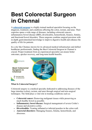 Best Colorectal Surgeon in Chennai