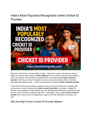 India’s Most Popularly Recognized online Cricket ID Provider