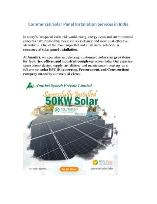 Commercial Solar Panel Installation Services in India