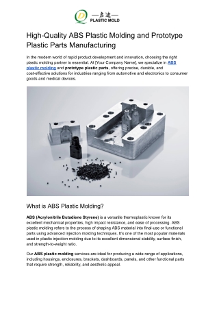 High-Quality ABS Plastic Molding and Prototype Plastic Parts Manufacturing