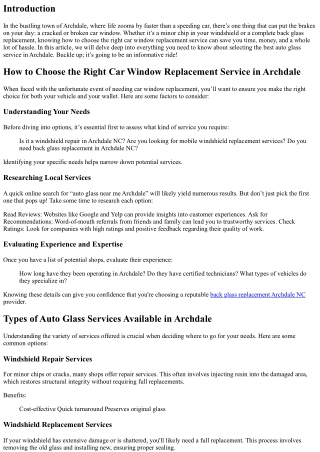 How to Choose the Right Car Window Replacement Service in Archdale