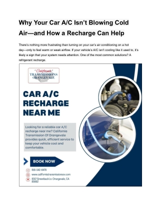 Why Your Car A_C Isn’t Blowing Cold Air—and How a Recharge Can Help