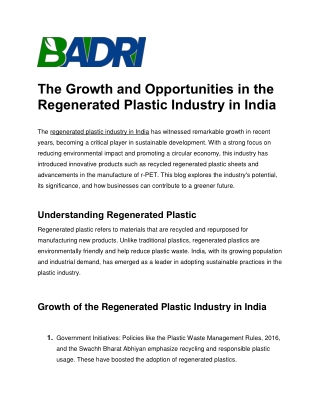 The Growth and Opportunities in the Regenerated Plastic Industry in India