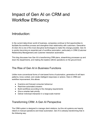 Impact of Gen AI on CRM and Workflow Efficiency