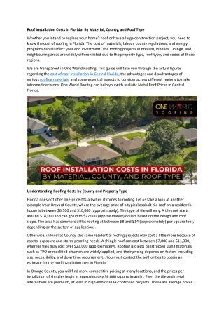 Roof Installation Costs in Florida