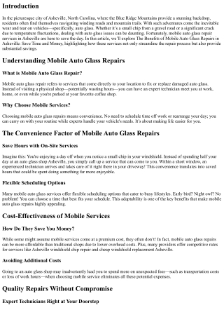 The Benefits of Mobile Auto Glass Repairs in Asheville: Save Time and Money