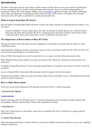 The Importance of Reservations at Busy RV Parks