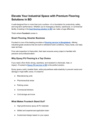 Elevate Your Industrial Space with Premium Flooring Solutions in BD