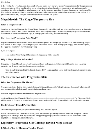 Mega Moolah and Various Other Legendary Progressive Slot Machines