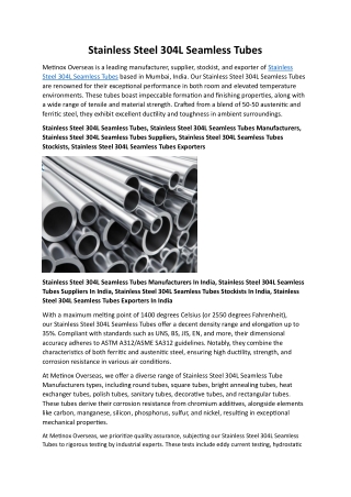 Stainless Steel 304L Seamless Tubes Manufacturers In India