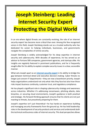 Joseph Steinberg - Leading Internet Security Expert Protecting the Digital World