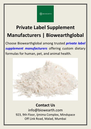 Private Label Supplement Manufacturers | Biowearthglobal