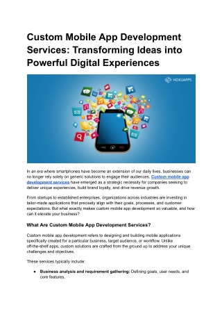 Custom Mobile App Development Services_ Transforming Ideas into Powerful Digital Experiences