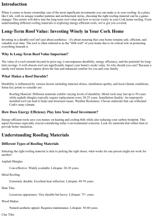 Long-Term Roof Value: Investing Wisely in Your Cork Home