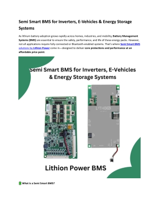 Semi Smart BMS for Inverters, E-Vehicles & Energy Storage Systems