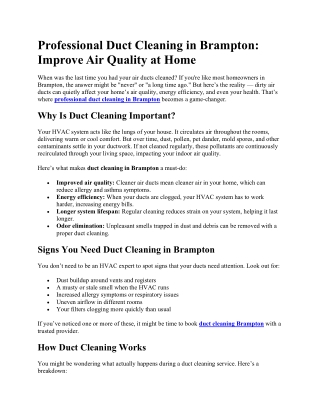 Professional Duct Cleaning in Brampton