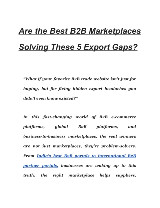 Are the Best B2B Marketplaces Solving These 5 Export Gaps
