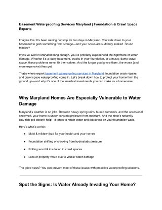 Basement Waterproofing Services Maryland | Foundation & Crawl Space Experts