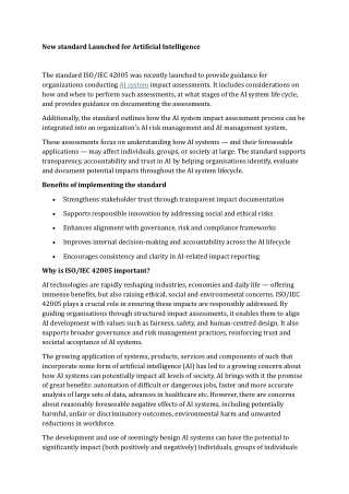 New standard Launched for Artificial Intelligence